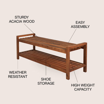 Blane 50.8" 3-Seat Mid-Century Modern 600-Lbs Support Acacia Wood Slat Outdoor Garden Patio Bench - JONATHAN Y